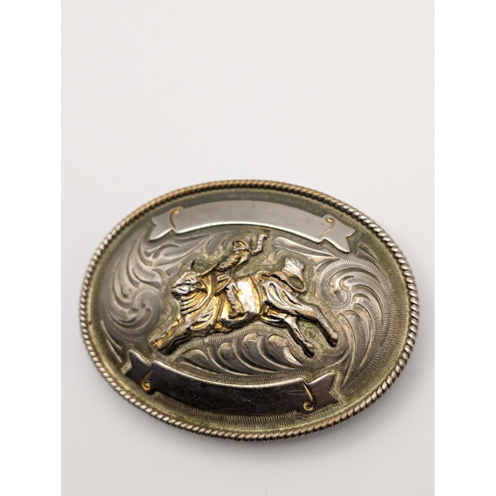 Unbranded Belt Buckle Mens OS Silver Gold Fair Bull Rider Rodeo Western